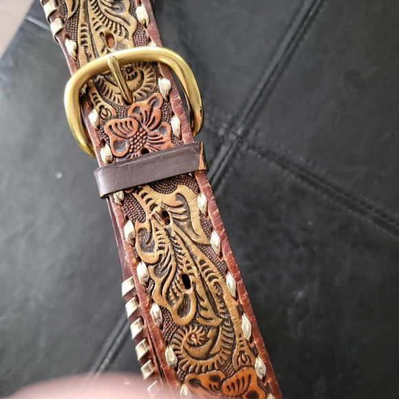 Big John mens western hand tooled saddle leather belt Sz - Picture 12 of 12
